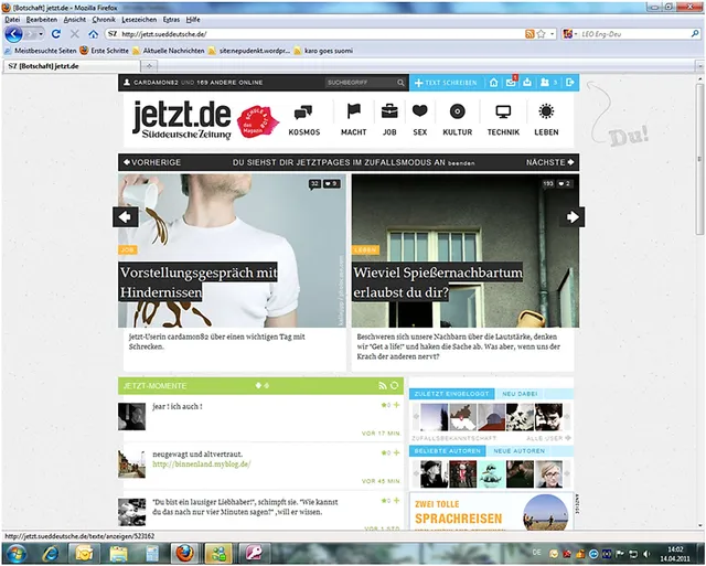 Auf der Startseite bei jetzt.de