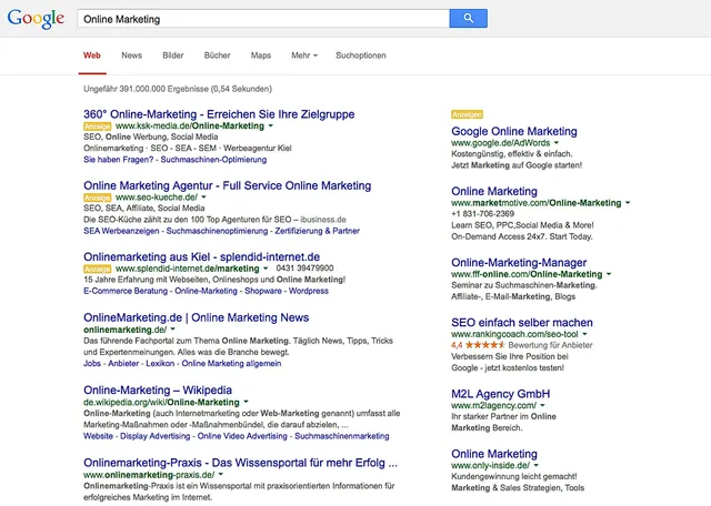 `Suchergebnisse in Google`