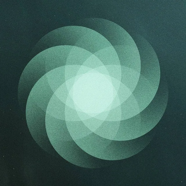 SOM – "The Shape Of Everything" Plattencover (rundes geometrisches Muster auf smaragdgrünem Gund)