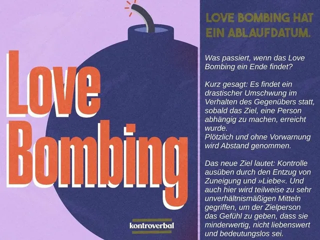 Text im Bild: "Love Bombing – kontroverbal – Love Bombing hat ein Ablaufdatum. Was passiert, wenn das Love Bombing ein Ende findet? Kurz gesagt: Es findet ein drastischer Umschwung im Verhalten des Gegenübers statt, sobald das Ziel, eine Person abhängig zu machen, erreicht wurde. Plötzlich und ohne Vorwarnung wird Abstand genommen. Das neue Ziel lautet: Kontrolle ausüben durch den Entzug von Zuneigung und 'Liebe'. Und auch hier wird teilweise zu sehr unverhältnismäßigen Mitteln gegriffen, um der Zielperson das Gefühl zu geben, dass sie minderwertig, nicht liebenswert und bedeutungslos sei."